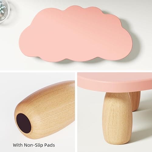 AFOOYO Monitor Stand Riser,Cloud-Shaped Sturdy Wood Computer Monitor Riser, Laptop Monitor Stand, Multi-Purpose Desktop Organizer Riser for Computer, Laptop, Printer, TV,Pink thumbnail 6