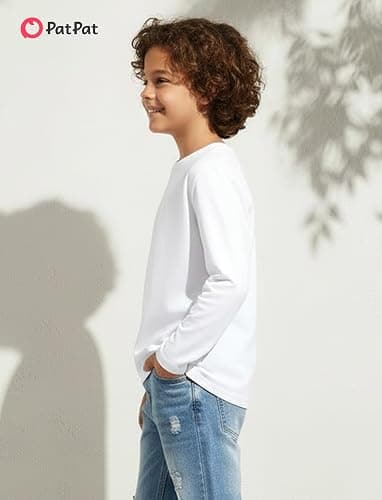 PATPAT Boys Long Sleeve Shirts Cotton Crewneck Tops Kids Basic Plain Tee | Casual Solid Breathable Cozy Layering T-Shirts Fashion Clothes 5-16Y thumbnail 3
