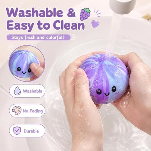 Crossunx Sweet Grapes Scented Dumpling Squishies Stress Balls, Blue Tie-Dye Squishies Dumpling Fidget Sensory Toy with Food Steamer, Squeeze Dough Ball for Stress Relief, Stretchy Desk Toys Gift thumbnail 5