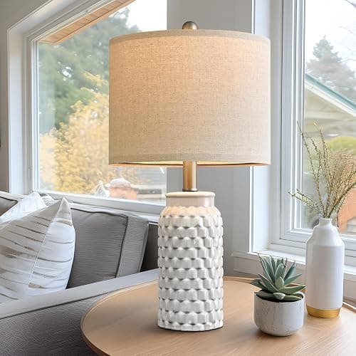 USumkky 20.5" White Modern Ceramic Bedside Lamp Set of 2 for Bedroom Decor Farmhouse Table Lamp for Living Room Office Dorm thumbnail 2