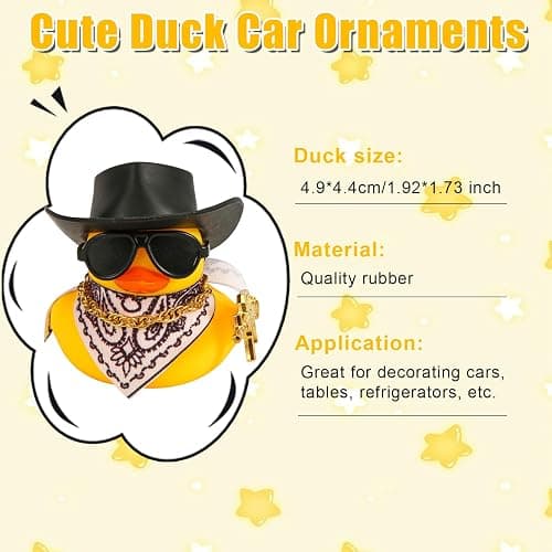 2pcs Rubber Duck Car Ornaments, Funny Rubber Ducks Car Dashboard Decorations Duck Car Accessories with Cowboy Hat Mini Scarf Necklace and Sunglasses for Car Desk Office Decor thumbnail 2