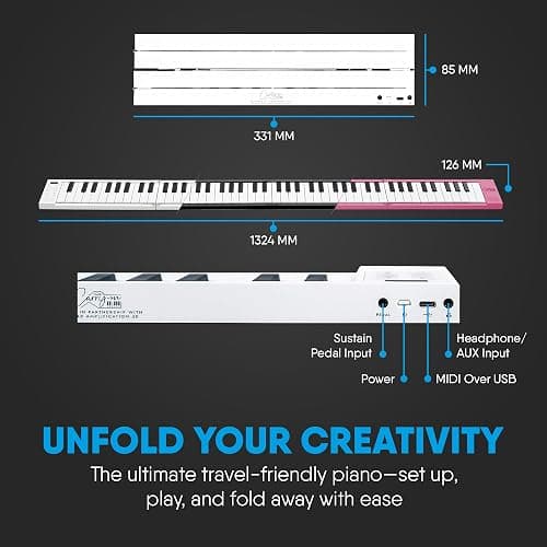 Blackstar Carry-on White 88 Keys USB MIDI Controller for Portable Folding Digital Piano with Rechargeable Battery thumbnail 4