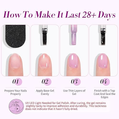BORN PRETTY Jelly Purple Gel Nail Polish Transparent Sheer Pink Grape Purple Shimmer Glitter Jelly Gel Polsih Nail Art Manicure DIY at Home 6PCS thumbnail 9