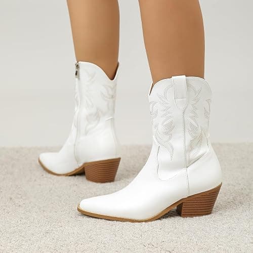 Amoji Women Western Cowboy Boots Cowgirl Mid Calf Boots Pull On D307 thumbnail 6
