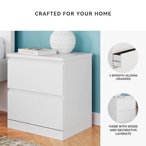 Signature Design by Ashley Onita Contemporary 2 Drawer Nightstand, 21.75" Tall, White thumbnail 5