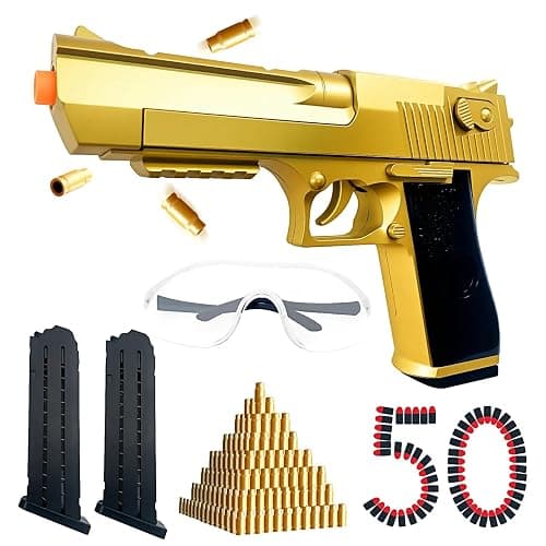 Shell Eject Tactical Gold Toy Gun 50 Foam Bullets Goggles Kids Adults | 40 shelles, 50 foam bullets & goggles. 32ft range. Great Christmas/birthday gift for boys/teens, outdoor backyard battles. - Image 1