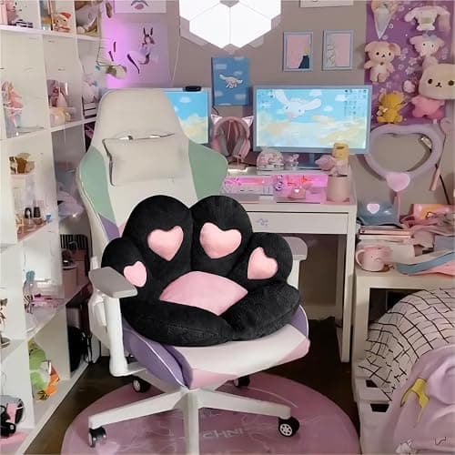 Ditucu Cat Paw Cushion Kawaii Chair Cushions 27.5 x 23.6 inch Cute Stuff Heart-Shaped Seat Pad Comfy Lazy Sofa Office Floor Pillow for Gaming Chairs Room Decor Black thumbnail 4