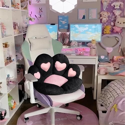 Ditucu Cat Paw Cushion Kawaii Chair Cushions 27.5 x 23.6 inch Cute Stuff Heart-Shaped Seat Pad Comfy Lazy Sofa Office Floor Pillow for Gaming Chairs Room Decor Black thumbnail 5