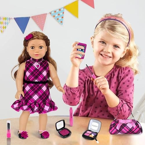 American 18 Inch Dolls Makeup Accessories and Clothes,Fashion Dress Tote Bag for 18" Doll Include Outfits Shoes Cosmetic Toys Stuff Gift for Baby Girl (No Doll) thumbnail 2