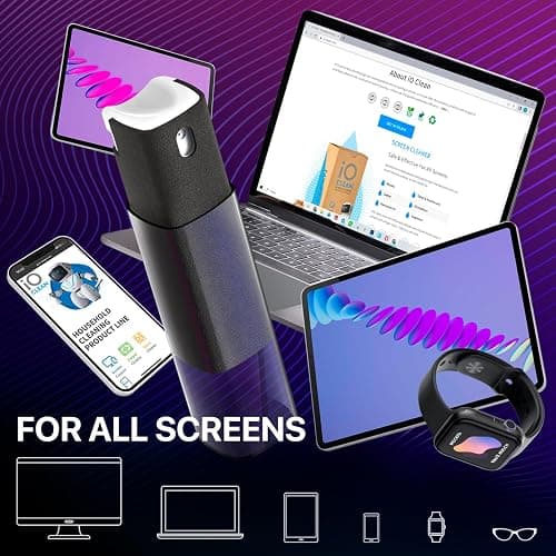 IO CLEAN Mini Screen Cleaner Spray – Finger Proof Screen Cleaner for Smartphones, iPads, MacBooks, Laptops, Car Screens, Touchscreens – 3 in1 Mist Cleaner, Microfiber Cloth and Protective Cover (Grey) thumbnail 6