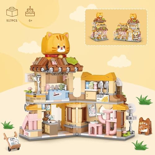 Street View Cute Cat Shop Mini Building Blocks, MOC Creative Building Toys Cute Animals Building Set for Girls 6-12, Simulation Architecture Construction Toy, Gift Idea for Kids Adults (917 PCS) thumbnail 6
