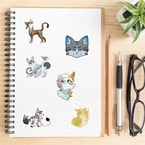 50pcs Warriors Cat Stickers for Kids, Cool Waterproof Vinyl Decal for Teen Adult Boy Laptop, Travel Case, Phone, Bike, Water Bottle, Guitar, Computer, Skateboard (Blue) thumbnail 2