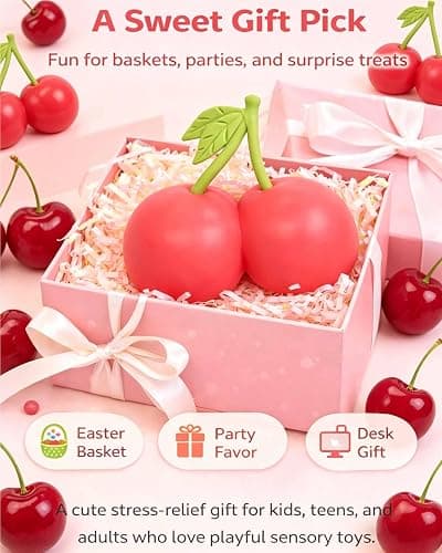 Gytera Giant Cherry Squeeze Toy, Slow Rising Stress Relief Fidget Toy, Cute Fruit Shaped Squishy Fidget Toys for Adults, Anxiety Relief Sensory Toy for Party Favors, Birthday Gifts, Desk Decor thumbnail 6