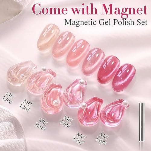 Double Rhythm 0.5 OZ Cat Eye Gel Polish with Magnet 15ML Holographic Glitter Shimmer Translucent Jelly Color Magnetic Nail Polish Salon DIY at Home (Peach Purple-MC1208) thumbnail 9