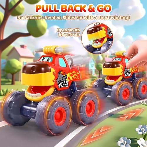 OCATO Car Toys for 1 Year Old Boy Gifts, Pull Back Monster Truck Toy Cars for Toddlers 1-3, 1 2 3 One Year Old Boy Birthday Gift 1st Vehicles Kids Stocking Stuffers Toddler Baby Boys Toys 12-18 Months thumbnail 3