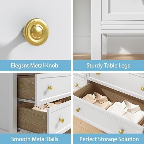 CARPETNAL White Dresser for Bedroom, 7 Drawer Dresser with Wide Drawers and Gold Metal Handles, 55" White and Gold Dressers TV Stand, Modern Dressers & Chests of Drawers for Hallyway, Entryway thumbnail 4