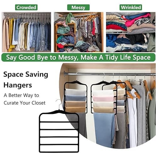 Closet Organizers and Storage,3 Pack Organization and Storage Pants-Hangers-Space-Saving,Velvet Hanger for Dorm Room for College Students Girls Boys Guys Hanging Jean Scarf - Black - Large thumbnail 6