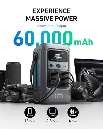 Anker SOLIX C200 DC Power Bank Station and 60W Solar Panel, 192Wh Portable Power Station, LiFePO4 Battery, 200W Solar Generator, For Outdoor, Camping, Traveling, and Emergencies thumbnail 2