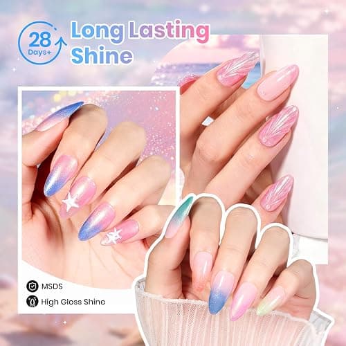Beetles Glitter Gel Nail Polish Set, Starfish Gleam Summer Pastel Sparkly Gel Polish Set, 6 Colors Blue Pink Nude Shimmer Soak Off Uv Gel Nail Polish for DIY Nail Art Salon Gifts for Women thumbnail 6