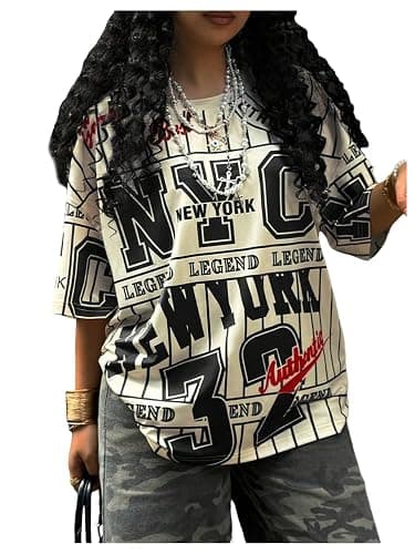BEAUDRM Women's Letter Print T Shirt Graphic Crew Neck Short Sleeve Casual Tee Top Streetwear - Image 1