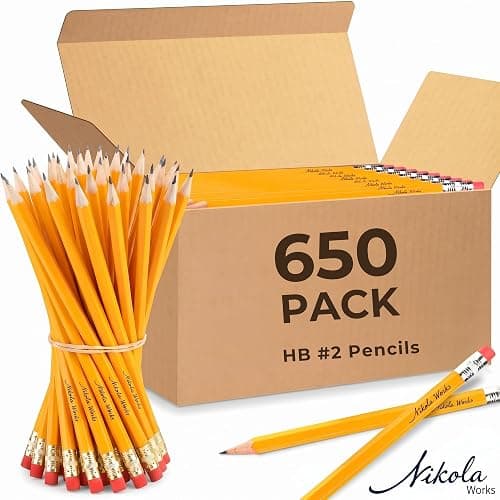 Nikola Works 650-Count #2 HB Pre-Sharpened Pencils with Erasers, Yellow - Image 1