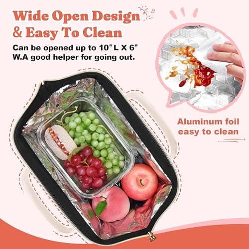 Lunch Bag Women Insulated Lunch Box Wide-Open Lunch Tote Bag Large Drinks Holder Durable Nylon Thermal Snacks Organizer for Men Adults Work Picnic Hiking Beach Fishing, Pink Wavy thumbnail 3