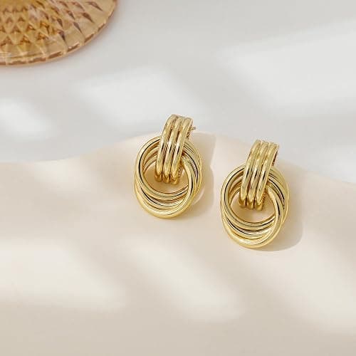 SHERLOVE Trendy Gold Plated Knot Earrings for Women Chunky Statement Drop Dangle Earrings Lightweight Hypoallergenic Fashion Accessories Gold Jewelry Gifts for Womens thumbnail 5