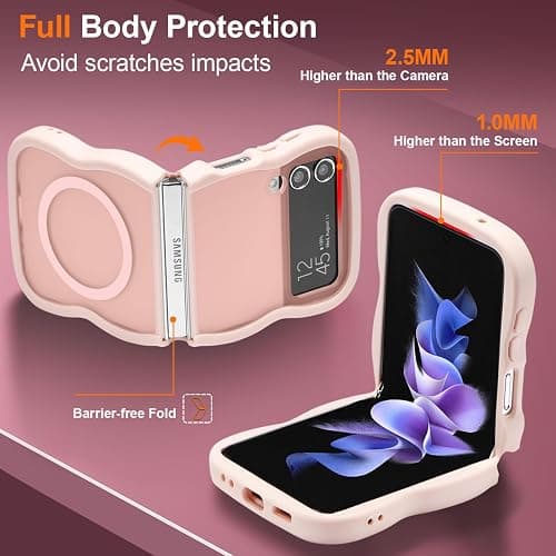 UEEBAI Magnetic for Samsung Galaxy Z Flip 3/Z Flip 4 Case, Compatible with MagSafe, Transparent Clear Wave Frame Design Soft Edge Cover Matte Shockproof Phone Case- Pink thumbnail 4