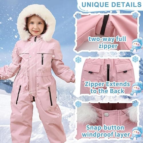 AiWMGL Toddler Snowsuit 2T 3T 4T 5T Baby Boy Girl Winter Snow Ski Suit Clothes Hooded Jumpsuit Romper Coat Outwear thumbnail 3
