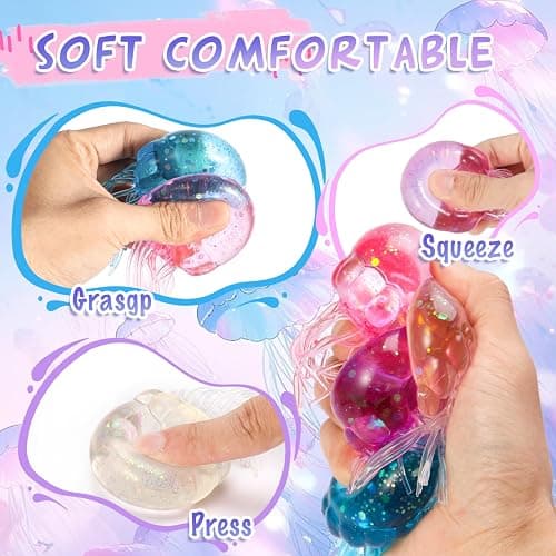 4Pack Jellyfish Squeeze Toy Set for Boys Girls Kids Children Adult Toddler, Slow Rising Sensory Fidget Toys, Ultra Soft Moldable Squishy Stress Relief, Party Favors for Office School Classroom thumbnail 4