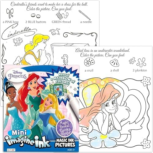Disney Princess Magic Ink Coloring Book Set - Bundle with 3 Imagine Ink Books for Girls Kids Toddlers Featuring Disney Princess, Moana, and Minnie Mouse with Invisible Ink Pen and Stickers thumbnail 4