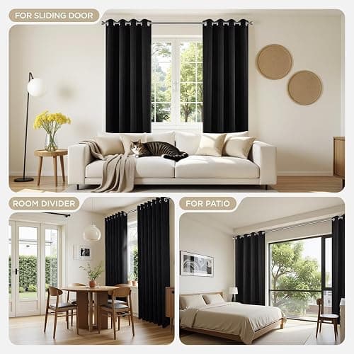 Joydeco Blackout Curtains 90 Inches Long,Curtains 2 Panels Set Thermal Insulated Length Curtains& Drapes 2 Burg, Room Darkening Grommet Drapes for Living Room Bedroom Window (Black, W52 x L90 Inch) thumbnail 7