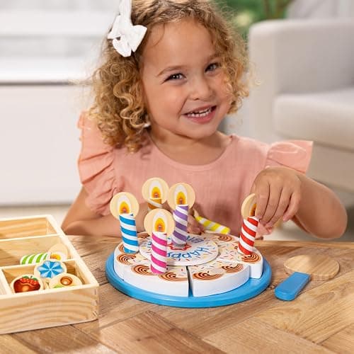 Melissa & Doug Birthday Party Cake - Wooden Play Food with Mix-n-Match Toppings and 7 Candles thumbnail 5