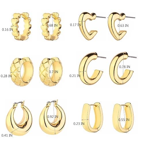 Wgoud Chunky Hoop Earrings Set 14K Gold Plated Hoop Earrings for Women Hypoallergenic, Thick Twisted Huggie Hoops Earring Set thumbnail 5
