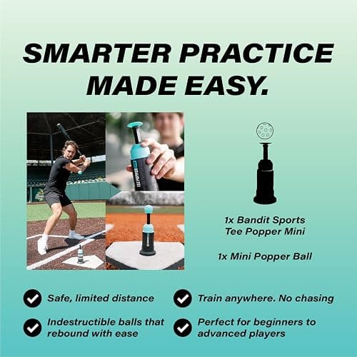 Bandit Sports Mini Tee Popper and Mini Popper Ball Pack Bundle, 24 Pack of Balls, Baseball Training Equiptment thumbnail 7