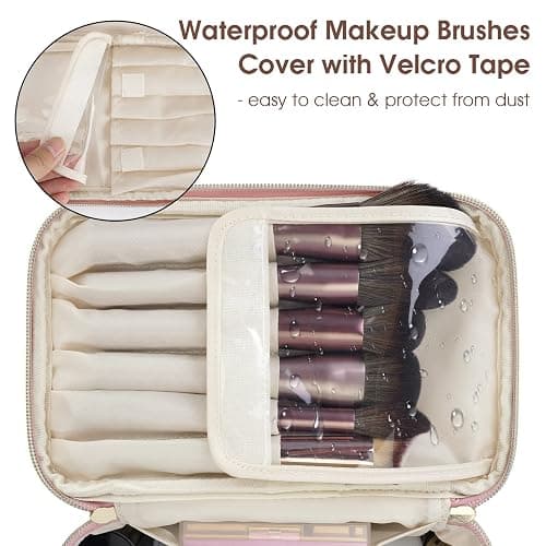 Wandering Nature Makeup Bag, Travel Make Up Organizer Cosmetic Brush Bags Case for Women in Vegan Leather, Pink, Patent Pending thumbnail 2