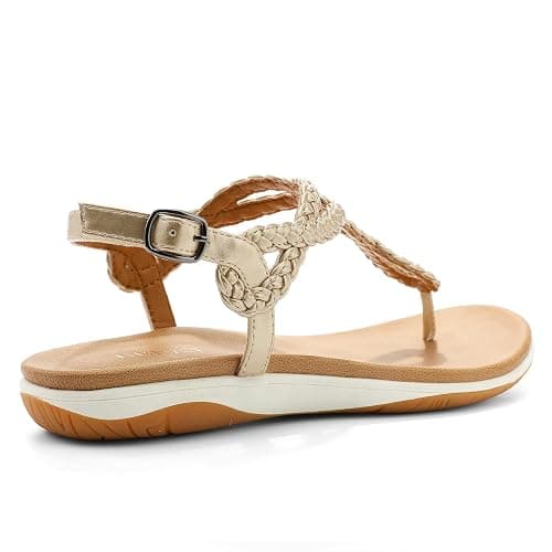 UBFEN Womens Flat Sandals Dress Braided T-Strap Thong Sandals with Arch Support Comfortable for Walking thumbnail 5