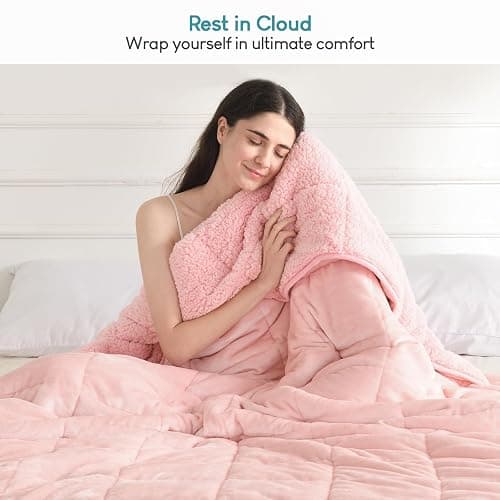 Cottonblue Weighted Blanket Queen Size 15lbs, Sherpa Weighted Blankets for Adults, Fuzzy Soft Flannel Bedding Blanket Throw, Cozy Plush Blanket for Sofa Bed, 60 x 80 inches, Blush Pink thumbnail 7