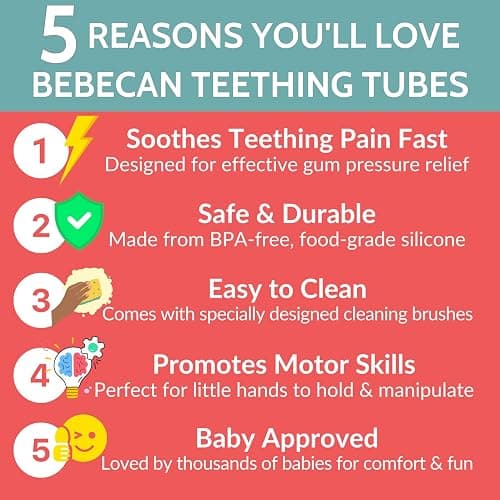 Bebecan Teething Sticks for Babies 0-36 Months – Super Soft Silicone Teething Aids, Infant Oral Soothing Relief, Multicolor 6-Pack thumbnail 2