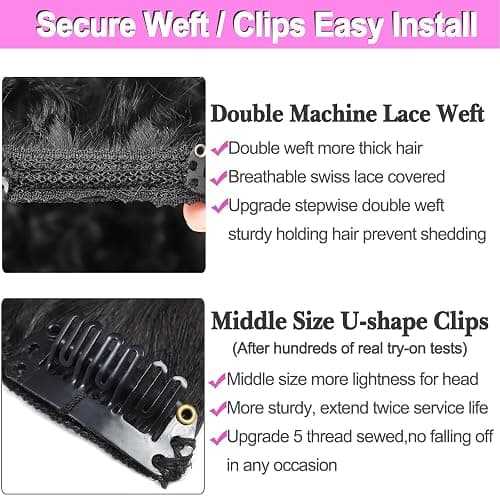 Kinky Curly Clip in Hair Extensions Human Hair 14 Inch 3C 4A Kinky Curly Hair Extensions Clip Ins for Black Women Double Weft Real Brazilian Remy Human Hair 7 Pcs with 24 Clips,Natural Black thumbnail 4