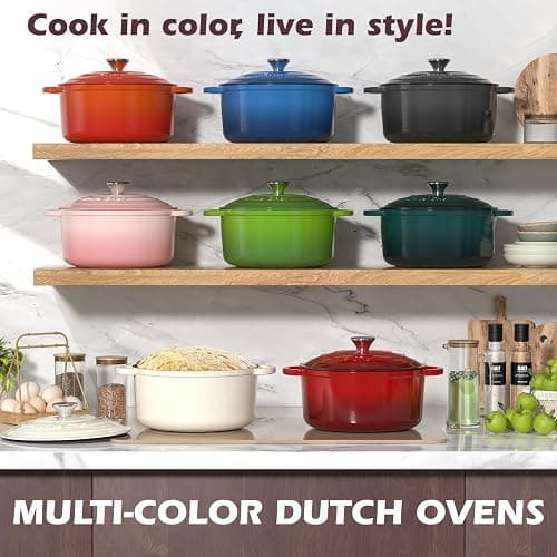 Umite Chef 5QT Enameled Cast Iron Dutch Oven Pot with Lid, Heavy-Duty Cookware for Bread Baking, Braising, Stews, Roasting, Wedding Registry Ideas & Gifts (Pink) thumbnail 8