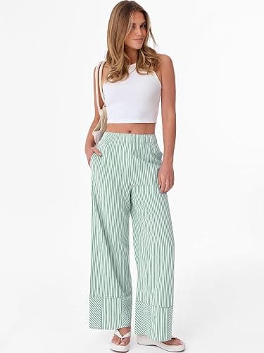 ANRABESS Womens Gingham Boxer Wide Leg Palazzo Lounge Pants | Checkered Plaid & Striped，Pajamas PJ Boxer Bottoms，Elastic Waist Trousers with Pockets，Casual Daily Home Wear, Fall Outfits thumbnail 2