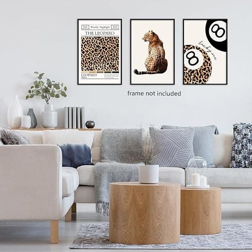 Funky Leopard Canvas Wall Art, Preppy Lucky 8 Ball Poster, Set of 3 Charming Cheetah Picture, Preppy Room Decor, Gift for Cheetah Lover, Trendy Wall Decor for Living Room 12x16 in Unframed - 12W"x16W" - Leopard01-Unframed thumbnail 6
