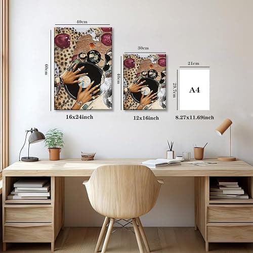 TUEASKY 3 Piece Leopard Canvas Wall Art Cheetah Framed Wall Art Funky 8 Ball Decor Black Girl Records Fashion Lucky Print for Bedroom Living Room Apartment Dorm 12x16in thumbnail 4