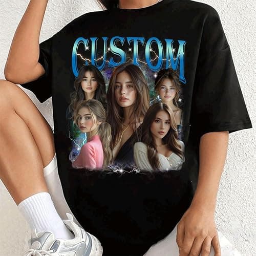NAZENTI Custom Bootleg Rap Tee, Custom T-Shirts with Picture, Retro Custom Bootleg, Valentine's Gifts for Him Her thumbnail 3