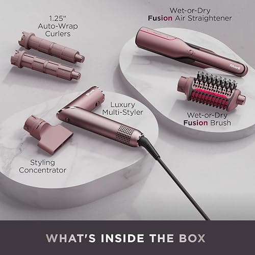 Shark FlexFusion Hair Straightener & Powerful Hair Dryer with Fusion Hair Brush, Ceramic Air Styler with Auto-Wrap Hair Curlers & Concentrator, Ceramic Plates, Cosmic Blush HD641S - Straight & Wavy Hair w/ Straightener thumbnail 3