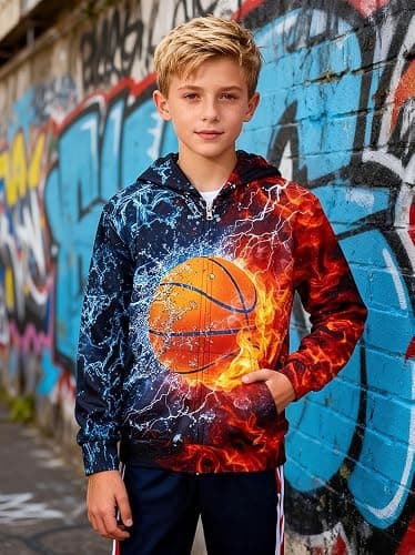 Idgreatim 6-14T Boys Zip Up Hoodies Kids 3D Graphic Hoody Sweatshirt Zipper Pullover with Pockets thumbnail 4