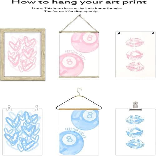 3Pcs Trendy Pink Preppy Canvas Wall Art Light Pink Cute Girly Lips Lucky 8 Ball Hearts Paintings Pictures Wall Decor Coquette Poster Printing Artwork for College Dorm Room Bedroom Home Decoration thumbnail 5