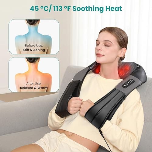 Nekteck Shiatsu Back Neck Massager, Deep Kneading Shoulder Massager with Heat, Waist Massage Pillow for Home Car and Office Use (Black) thumbnail 3