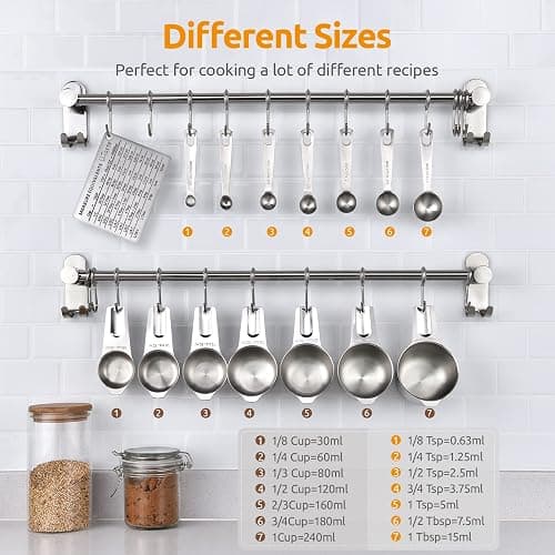 Measuring Cups, U-Taste Measuring Cups and Spoons Set of 15 in 18/8 Stainless Steel : 7 Measuring Cups and 7 Measuring Spoons with 2 D-Rings and 1 Professional Magnetic Measurement Conversion Chart thumbnail 2